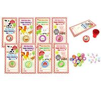 Tiny Mills 36 PACK Farm Animals Barnyard Valentine's Day Cards with Stampers for Valentine's Day Classroom Exchange Birthday Party Favor Prizes