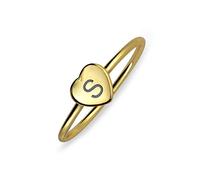 Tiny Minimalist ABC Heart Shape Script Or Block Letter Alphabet S Initial Monogram Signet Ring For Teen For Women Gold Plated .925 Sterling Silver Custom Engraved