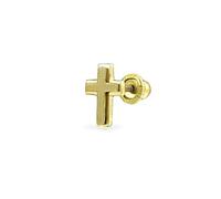 Tiny Minimalist Religious Christian REAL Gold Cross Helix Cartilage Ear Lobe Piercing Daith 1 Piece Stud Earring For Women Teen Screwback