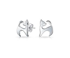 Tiny Minimalist Whimsical Cute Sweet Animal Pet Kitty Kitten Siamese Cat Stud Earrings For Women Teen .925 Sterling Silver