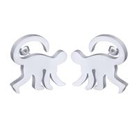 Tiny Monkey Earring Stainless Steel Minimalist Laser Cut Monkey Stud Earrings for Women Men Jungle Animal Jewelry Gift (silver)