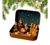 Tiny Nativity Figurines, Mini Christmas Nativity Set in a Tin Box, Pocket Jesus Birth Christmas Ornaments, Holy Family Sheep and Jesus Figurines for Home Bedroom Bookshelf Church Desktop Decor