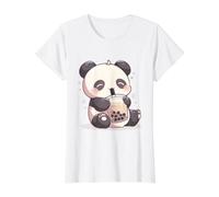 Tiny Panda Drinking Boba Tea Chibi Kawaii Cute Art Value Graphic T-Shirt, Women, White, XS