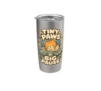 Tiny Paws Big Pause Sleepy Cat Nap Humor Stainless Steel Insulated Tumbler