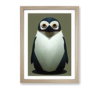 Tiny Penguin Framed Print | A2 Oak Framed Wall Art | Ready to Hang | Modern Nature Picture | Living Room Bedroom Lounge Office