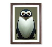 Tiny Penguin Framed Print | A4 Walnut Framed Wall Art | Ready to Hang | Modern Nature Picture | Living Room Bedroom Lounge Office