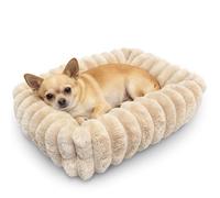 Tiny Pet Bed for Extra Small Dogs & Cats, Square Washable 18x14 Cat Bed with High Sides, Rectangle Calming Cat Beds for Indoor Kittens and Puppy, Soft Comfy Very Small Sofa for Pets Cozy Sleep, Beige