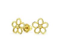 Tiny Petite Dainty Real Yellow Gold Sunflower Daisy Flower Stud Earrings For Women Teen Secure Clutch Screw back