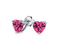 Tiny Pink Fuchsia CZ Heart Shaped Stud Earrings For Women For Girlfriend Simulated Ruby Cubic Zirconia Sterling Silver