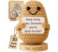 Tiny Potato - Handmade Positive Crochet Doll with 30 Uplifting Cards - Friendship Gifts for Women for Birthday, New Job, Cheer Up Emotional Support - Gift for Best Friend, Bestie, Coworkers, BFF