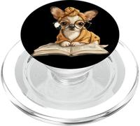 Tiny Puppy Open Book Reading Dog Lover Graphic Round Glasses PopSockets PopGrip for MagSafe