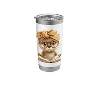 Tiny Puppy Open Book Reading Dog Lover Graphic Round Glasses Stainless Steel Insulated Tumbler