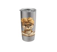 Tiny Puppy Open Book Reading Dog Lover Graphic Round Glasses Stainless Steel Insulated Tumbler