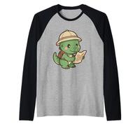 Tiny Raptor Explorer. Cute Kawaii Dino Adventure Raglan Baseball Tee