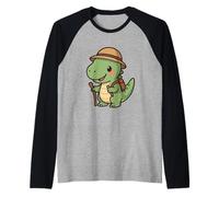 Tiny Raptor Explorer. Cute Kawaii Dino Adventure Raglan Baseball Tee
