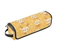 Tiny Reindeer Face Yellow Hair Tool Travel Bag with Heat Resistant Mat Portable Hair Styling Tool Organizer for Curling Iron Straightener Flat Hair Dryer Travel Bag for Women