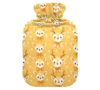 Tiny Reindeer Face Yellow Hot Water Bottles with Soft Cover, 1L Hot Water Bag for Menstrual Cramps