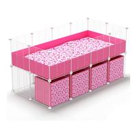 TINY ROYALS 32 Panels 56"x28" C&C Guinea Pig Cage with Stand, Cute Pink Guinea Pig Enclosure with Washable Fleece Liner Wire Cube Storage, Storage Boxes Small Animal Playpen Bunny Cage Hedgehog Cage