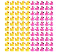 Tiny Rubber Flamingo Ducks, 50pcs Mini Flamingos + 50pcs Mini Resin Toys for Crafts Pink Yellow Plastic Duck Miniature Figures Decorations for Home Landscape Party Dollhouse Ornament