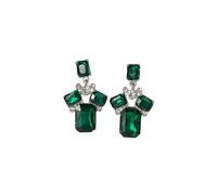Tiny Silver Studs Green Rhinestone Geometric Stud Earrings Women'S Retro Green Square Earrings Light High Sense For Girlfriend Wife'S Best Choice Silver Huggie (, One Size)