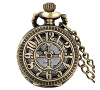 Tiny Size Bronze Hollow Octagonal Lattice Case Alloy Steampunk Quartz Pocket Watch Necklace Pendant Chain Vintage Smaller Clock (Color : 4)