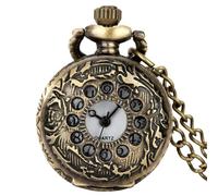 Tiny Size Bronze Hollow Octagonal Lattice Case Alloy Steampunk Quartz Pocket Watch Necklace Pendant Chain Vintage Smaller Clock (Color : 5)