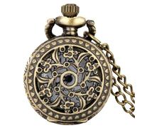Tiny Size Bronze Hollow Octagonal Lattice Case Alloy Steampunk Quartz Pocket Watch Necklace Pendant Chain Vintage Smaller Clock (Color : 2)