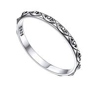 Tiny Small Ring for Women Solid Silver Band Retro Devil Eyes Symbol S925 Silver Thumb Rings for Mom Size L 1/2