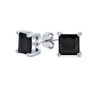Tiny Square Cubic Zirconia Princess Cut Black CZ Stud Earrings For Men For Women .925 Sterling Silver