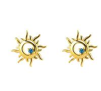Tiny Sun Stud Earrings S925 Sterling Silver for Girls Women Minimalist Blue Crystal CZ Small Statement Earring Studs Ear Piercing Fashion Jewelry Gifts Sensitive Ears (gold)