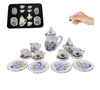 Tiny Tea Set, 15PCS 1:12 Scale Miniature Tea Set, Porcelain Mini Cups, Teapot, Plates, Marigold Pattern Dollhouse for Doll House Kitchen Style 2 Miniature