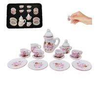 Tiny Tea Set 15PCS 1:12 Scale Miniature Tea Set Porcelain Mini Cups Teapot Plates Rose Pattern Dollhouse for Doll House Kitchen Style 3 Tiny, Miniature, Mini