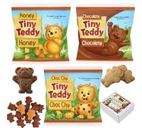 Tiny Teddy Variety Mixed Biscuits 25g Gift Box - Honey, Chocolate & Choc Chip Flavours, Crunchy Mini Bear Biscuits, Fun & Tasty Snack Treat Kids Will Love (6 x Tiny Teddy)