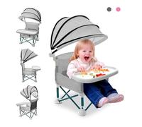 Tiny Throne Baby Camping Chair, Foldable Toddler Camping Chair with Tray, Portable Baby Seat High Chair, Equipped with A Detachable Sunshade is Perfect for Camping, The Beach, and Travel (Grey)