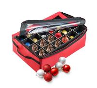 TINY TIM TOTES Ornament Storage Box - Zippered Lid Organizer with 48 Individual Compartments and Dividers for Christmas Bulbs and Decorations (Red)