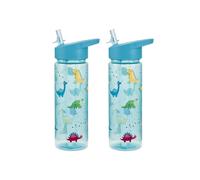 TINY TO TOTS BABY TO TODDLER Dino Water Bottle, BPA Free 2 Pack 500ml Straw Sipper for Toddlers, Reusable Non Spill Flip Up Blue Kids Lightweight School Nursery Bottle (2 Pack Dino Straw Sipper)