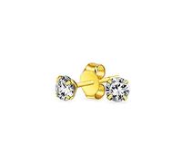 Tiny Traditional Real Yellow Gold Tiny Round Cubic Zirconia Solitaire CZ Stud Earrings For Women For Teen