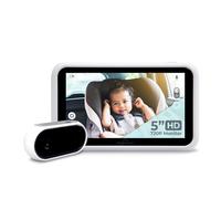 Tiny Traveler 5” HD Touch Screen Baby Car Monitor - Hackproof, No WiFi Baby Camera for Travel Home - Rear-Facing Car Seat Monitor with Night Vision Headrest or Clamp Mount Baby Reminder Alert White