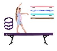 TINY TUMBLERS Gymnastics Beam For Kids - Advanced Adjustable Gymnastics Equipment For Children at Home - High and Low Beam - Faux Suede, Five Height Levels - Flexibility Strap Included