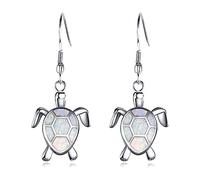 Tiny Turtles Dangle Drop Earrings 925 Sterling Silver Pin Lovely Animal White Opal Hook Hoop Earring Drops Delicate Jewelry Gift for Women Girls Sensitive Ears