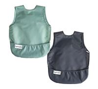 Tiny Twinkle Mess Proof Baby Bibs | 2 Pack Waterproof Toddler Bib for Eating | Baby Apron for Feeding, Machine Washable, Perfect Shower Gift (Sage Charcoal, 6-24M)