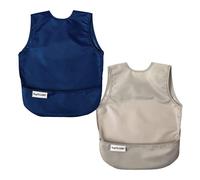 Tiny Twinkle Mess Proof Baby Bibs | 2 Pack Waterproof Toddler Bib for Eating | Baby Apron for Feeding, Machine Washable, Perfect Shower Gift (Grey Indigo, 2-4Y)