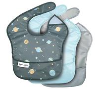 Tiny Twinkle Mess Proof Baby Bibs for Eating - Waterproof, Wipeable Bibs - Toddler Bibs - Travel Friendly - PFAS, PVC, BPA, Phthalate Free - Baby Food Bibs(3 Pack, Space)