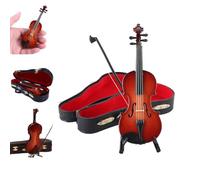 Tiny Violin Figurine,Miniature Musical Instrument with Sound and Sad Music,Wooden Miniature Violin with Stand and Case,Dollhouse Accessory or Keychain Charm for Unique Gag Gifts (9.9")