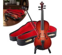 Tiny Violin Figurine with and Case for Dollhouse Home Office Decor (23cm)