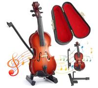 Tiny Violin with Sound, Playable Tiny Violin Figurine Wooden Musical Instrument Replica with Bow & Case Sob Story Gag Present & Desk Decoration, 9.8 inch, Ich Dekor