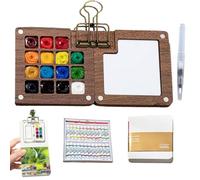 Tiny Watercolour Set, Tobios Watercolor Set, Mini Tobios Painting Kit, Wooden Grid Paint Box with Binder Clip, Pocket Artist Travel Set for Beginners, Painters Students with 12/24(Wood,15 Grid)