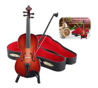 Tiny Wooden Violin Model, 8cm Mini Violin with Bow and Black Leather Case, World's Smallest Viol - Musical Toy for Dollhouse or Home Office Decor