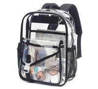 TINYAT Clear Backpack for Women Black Transparent Backpack Stadium Approved See Through CLear Bag for Concert Festival