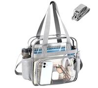 TINYAT Clear Bag for Stadium Events,12x6x12 Clear Tote Bag with Zipper | Clear Crossbody Purses Transparent Shoulder Bags Large Stadium Bag for Sports Concert and Work